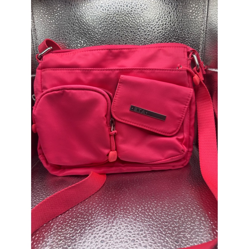 ETA Hot Pink Nylon Crossbody Bag Multi Pocket Travel Shoulder Purse Adjustable